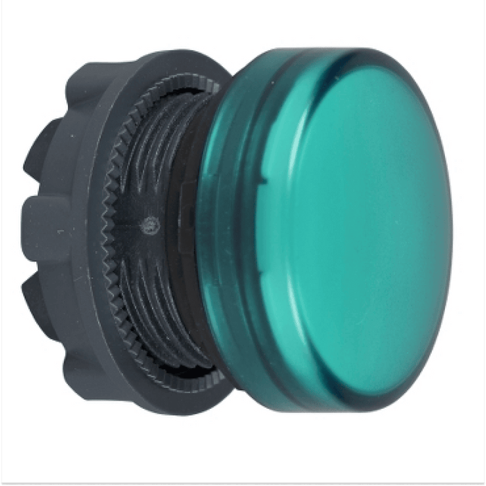Cabeza piloto luminoso -  22 - redonda - lentes lisas verde