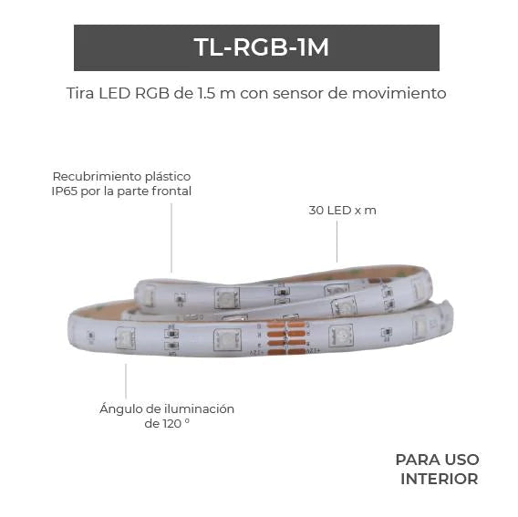 Kit con 2 Tiras LED RGB de 1.5 m con sensor de movimiento - Tecnolite