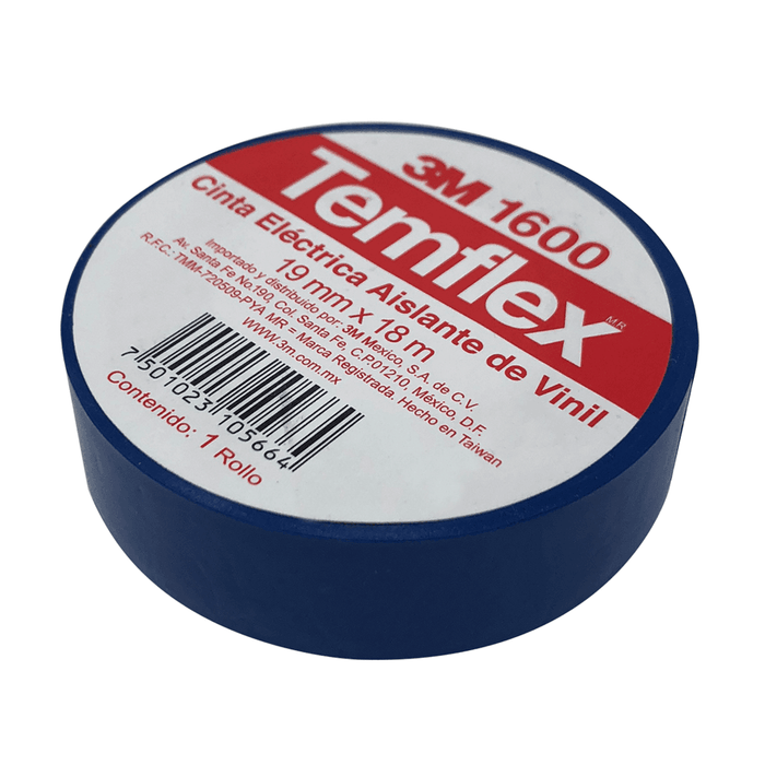 Cinta aislante PVC Temflex 1600 de 18m azul - 3M