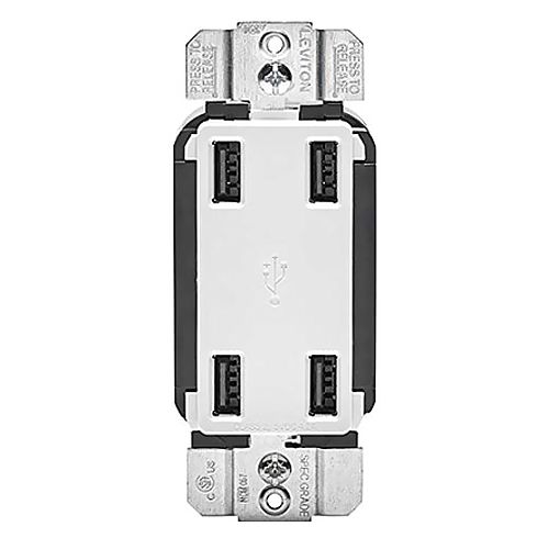 Cargador 4 puertos USB de 4.2A, Decora, color blanco - Leviton