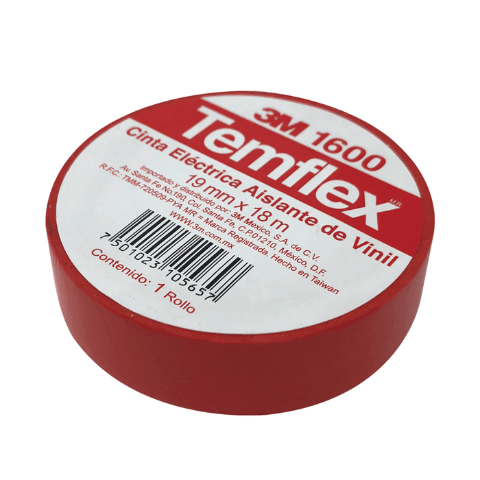 Cinta aislante de PVC Temflex 1600 de 18m roja - 3M